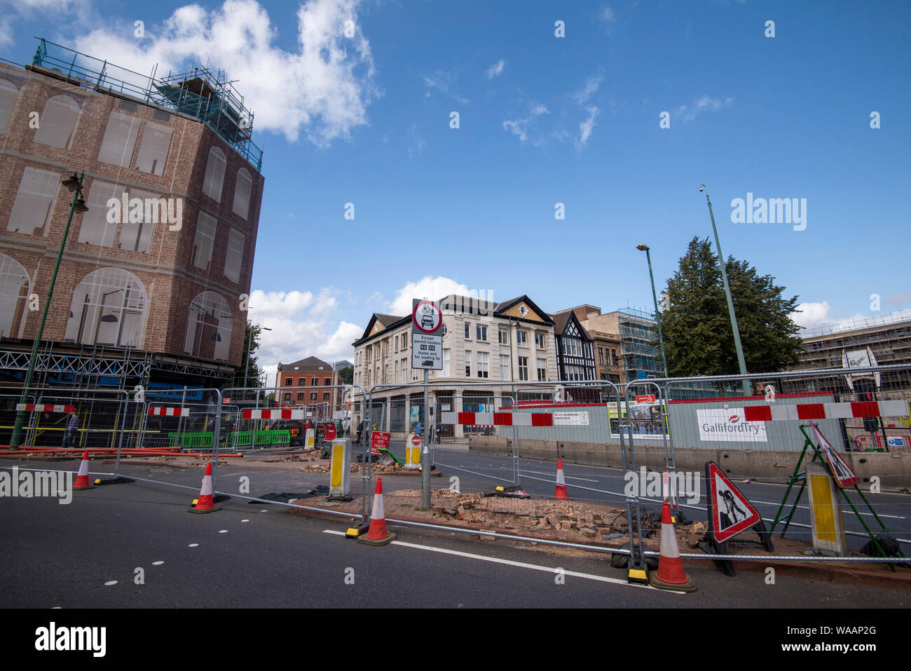 Road closure for construction work on Canal Street in Nottingham City Centre, Nottinghamshire England UK Stock Photo