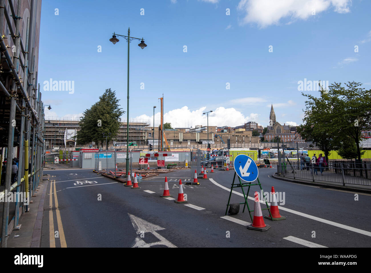 Road closure for construction work on Canal Street in Nottingham City Centre, Nottinghamshire England UK Stock Photo