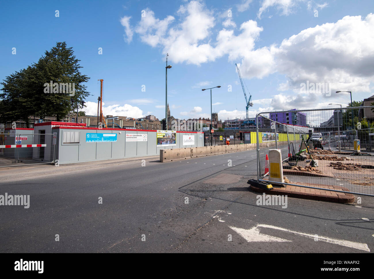 Road closure for construction work on Canal Street in Nottingham City Centre, Nottinghamshire England UK Stock Photo
