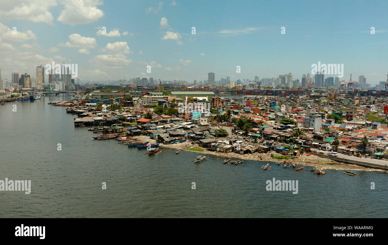 Aerial view of Panorama of Manila city. Skyscrapers and business centers in a big city. Travel vacation concept Stock Photo