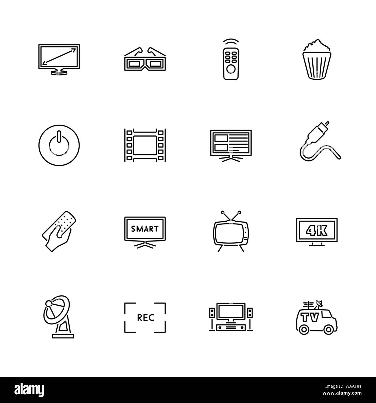 Tv, Television, Video outline icons set - Black symbol on white background.  Tv, Television, Video Simple Illustration Symbol - lined simplicity Sign  Stock Vector Image & Art - Alamy