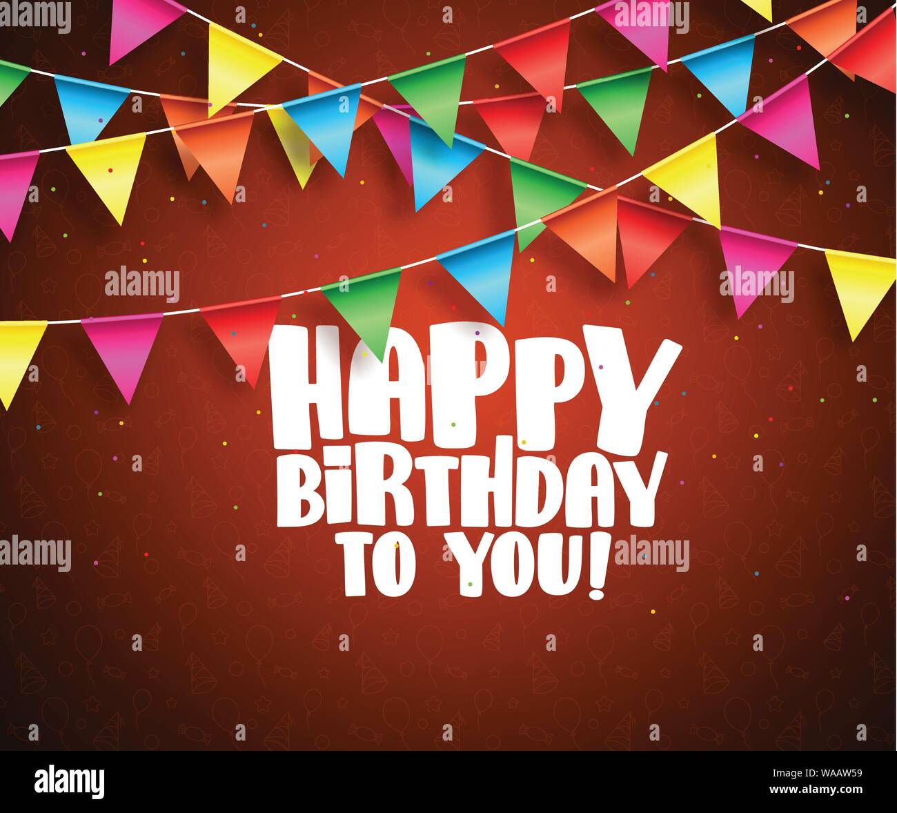 Happy birthday vector banner design. Birthday text and colorful streamers hanging in red