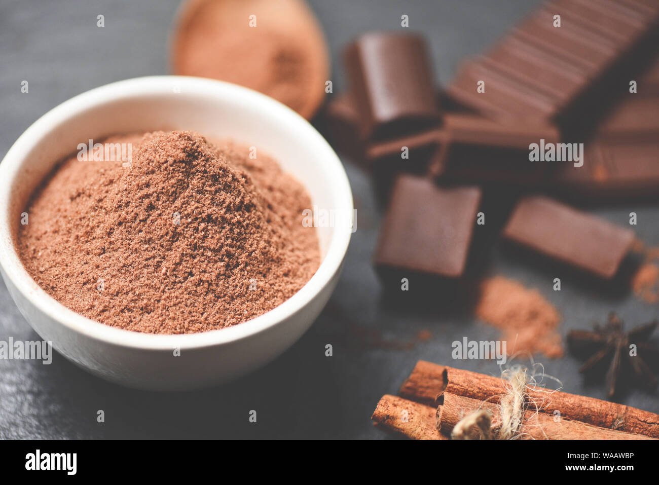 Snack Powder Texture Chocolate powder on bowl and candy sweet dessert for snack / chocolate ...