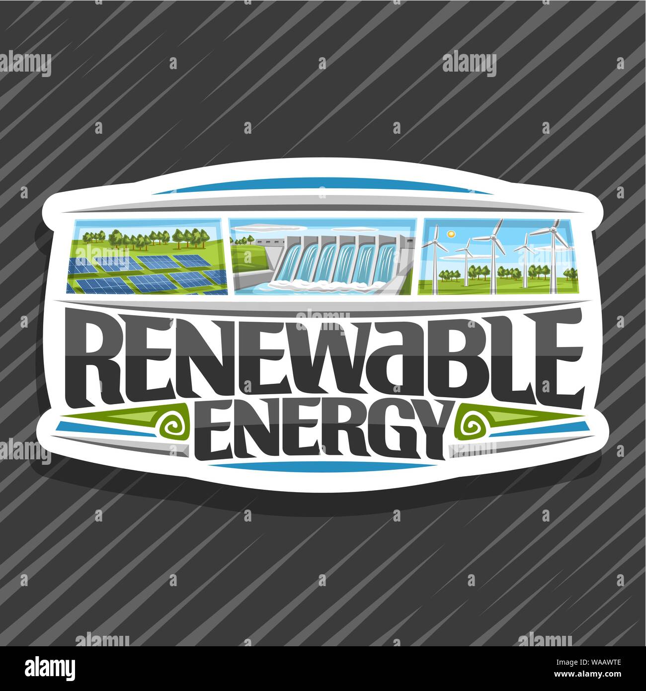 Vector logo for Renewable Energy, white sign with array solar panels ...