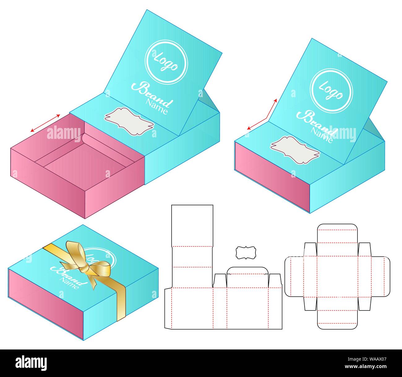 Box packaging die cut template design. 3d mockup Stock Vector Image