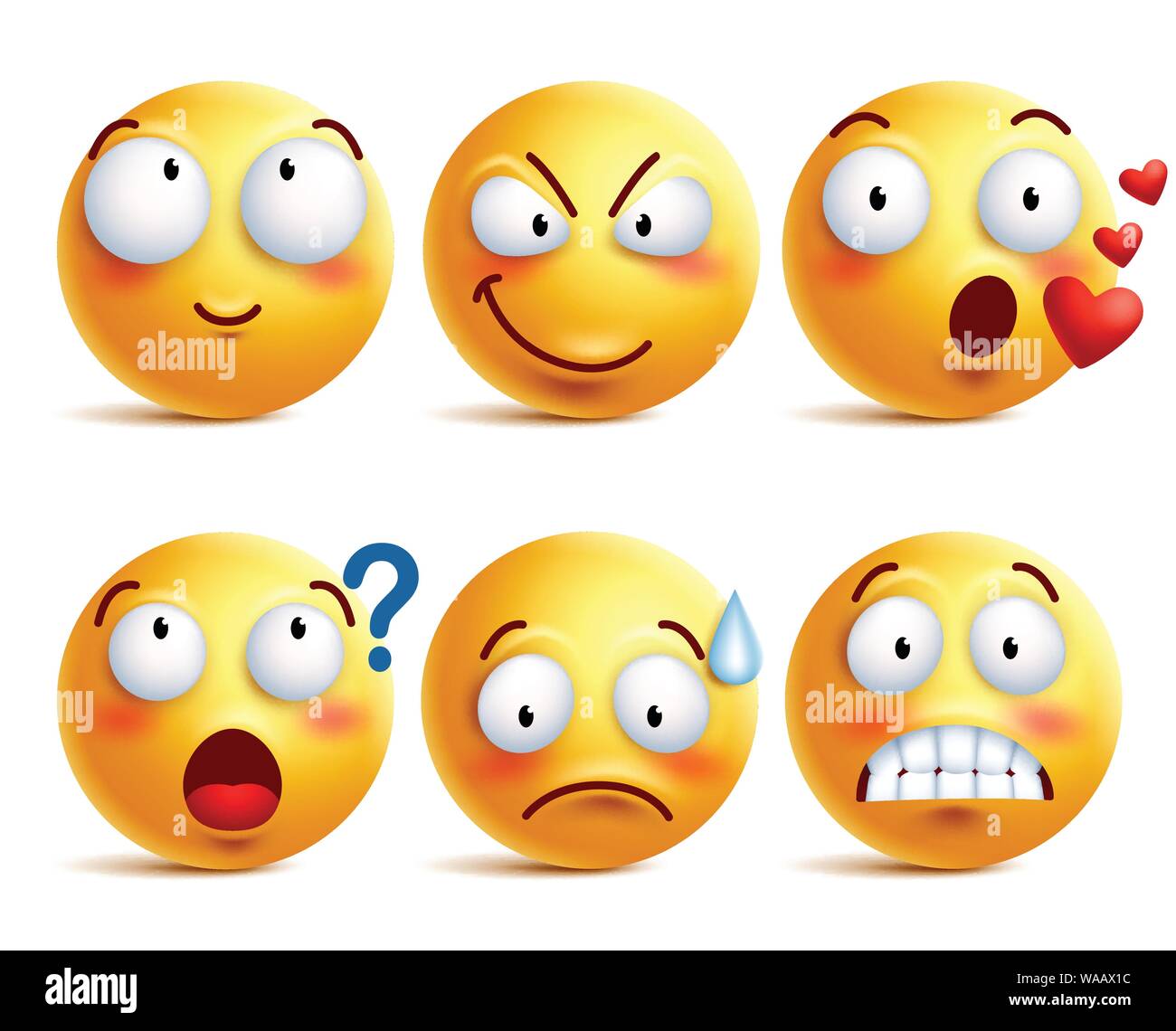Smileys vector set. Yellow smiley face or emoticons with facial ...