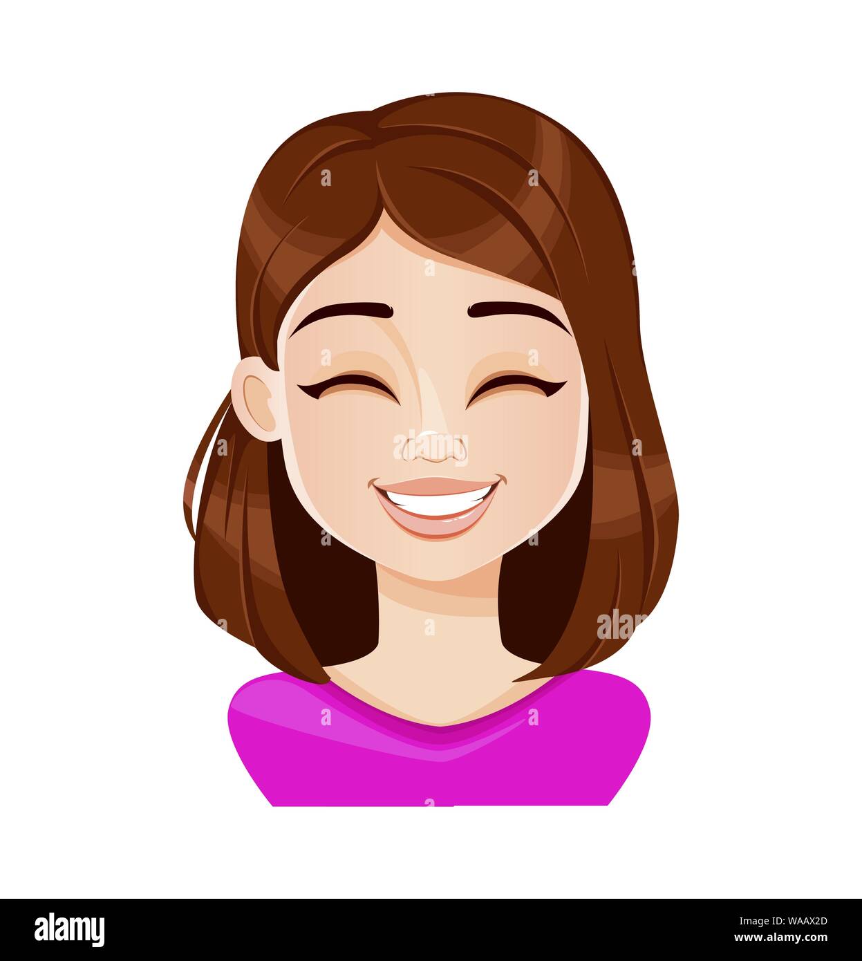 Face Expression Of Beautiful Woman In Purple Blouse Laughing Female Emotion Cute Cartoon 