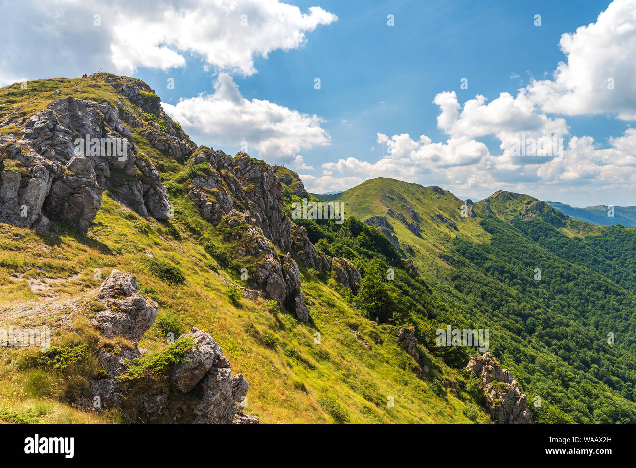 Summer panoramic view from Old mountain ( Stara planina), Bulgaria. Central Balkan national park, Kozia stena (goat wall) reserve. Stock Photo