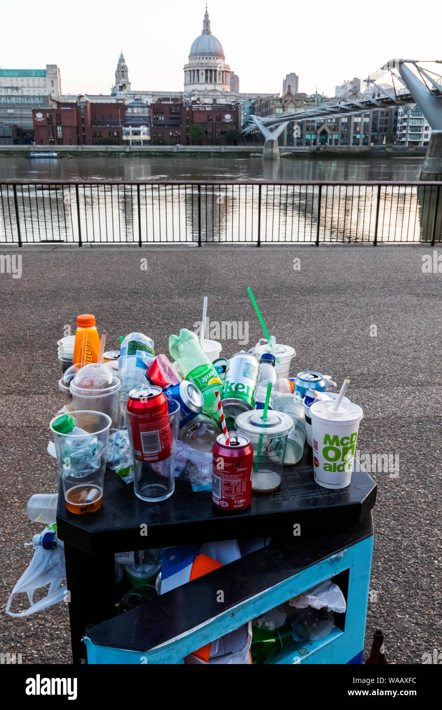 England, London, Southwark, Overflowing Rubbish Bin and St.Paul's Cathedral, 30075012 Stock ...