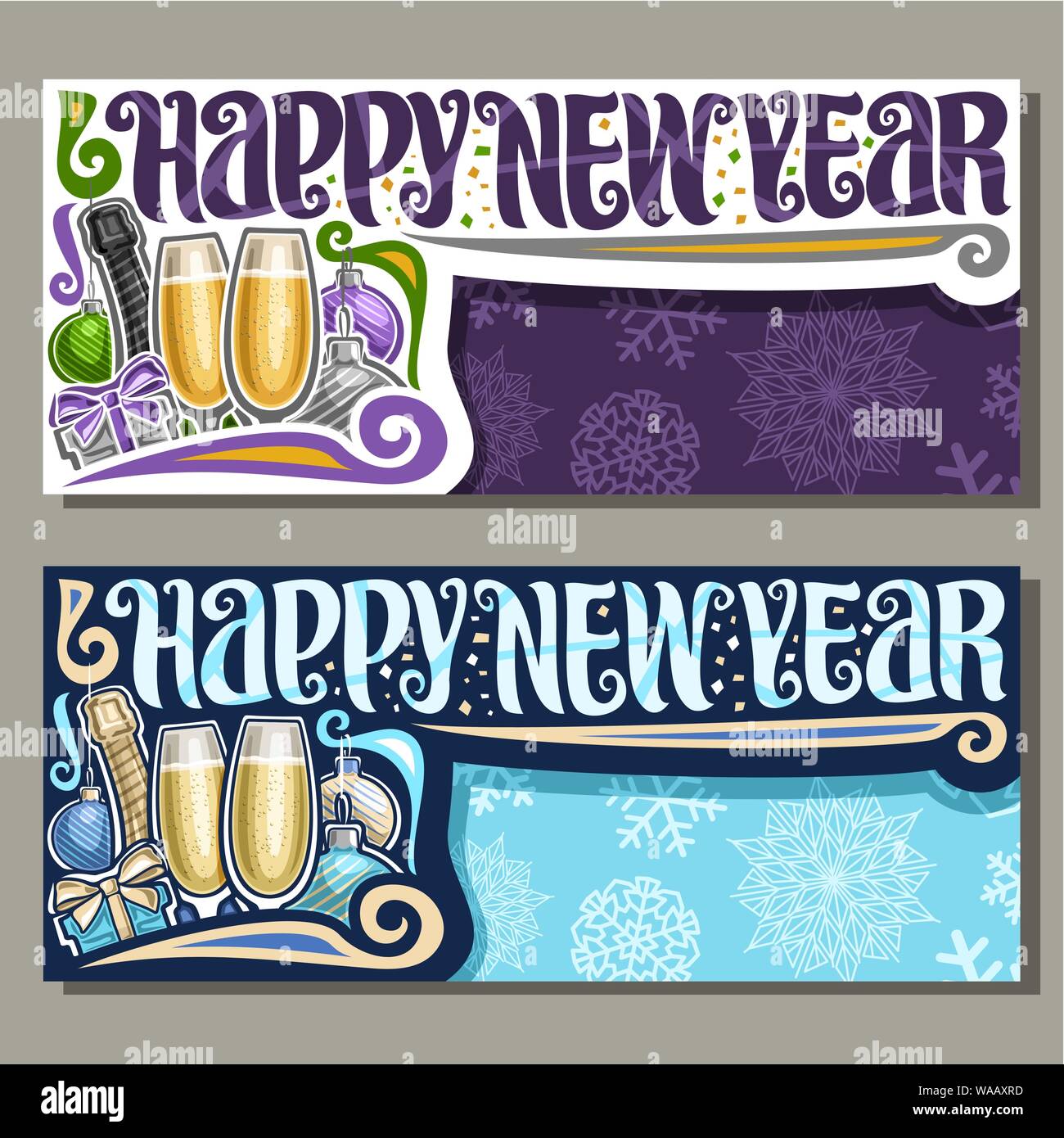 Vector banners for Happy New Year with copy space, bottle of premium ...