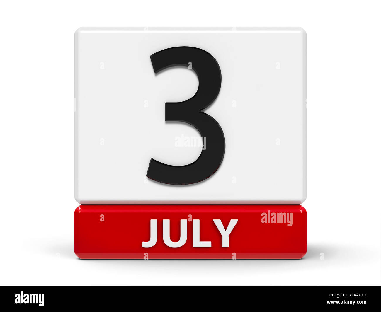 Red and white calendar icon from cubes - The Third of July - on a white table - Republic of Belarus Independence Day, three-dimensional rendering, 3D Stock Photo