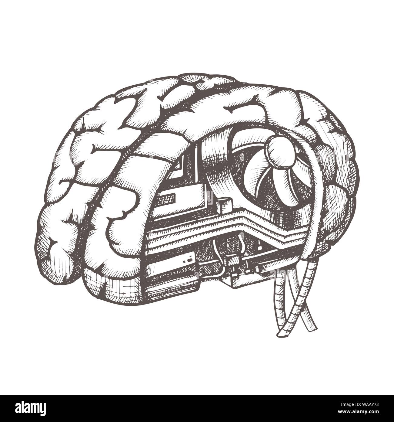 Innovation Computer Chip Brain Monochrome Vector Stock Vector Image ...