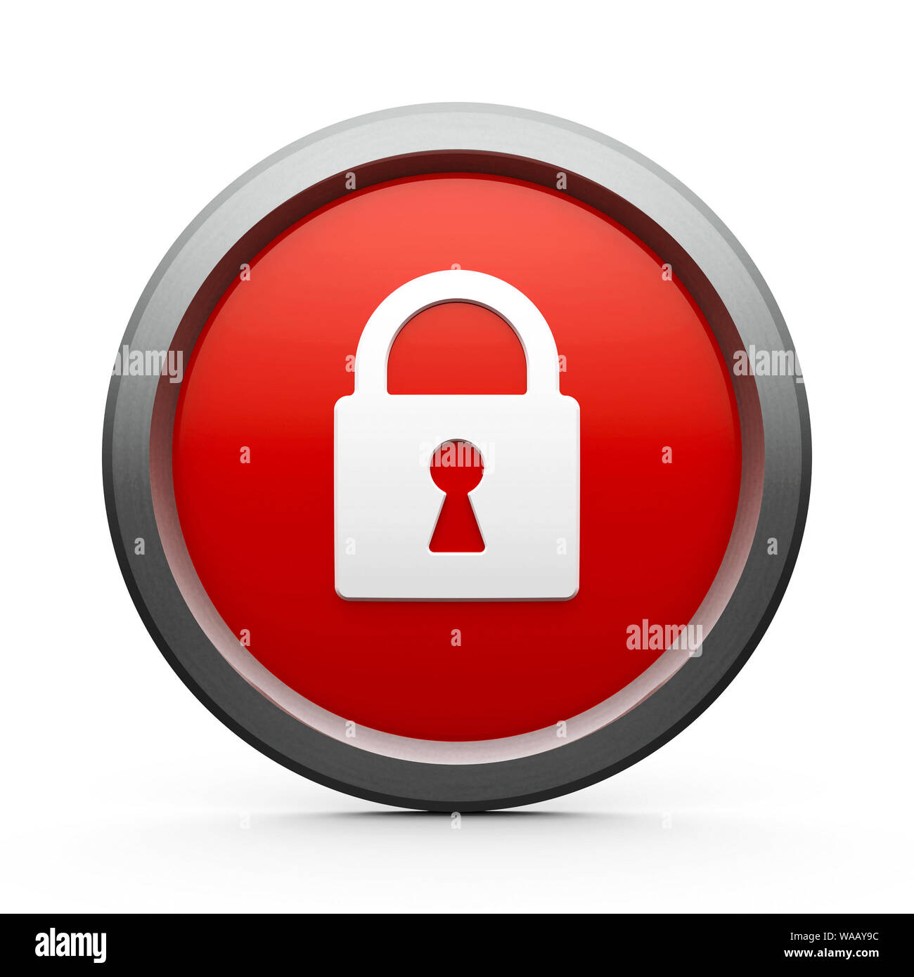 Red web button with white security emblem, isolated on white background ...