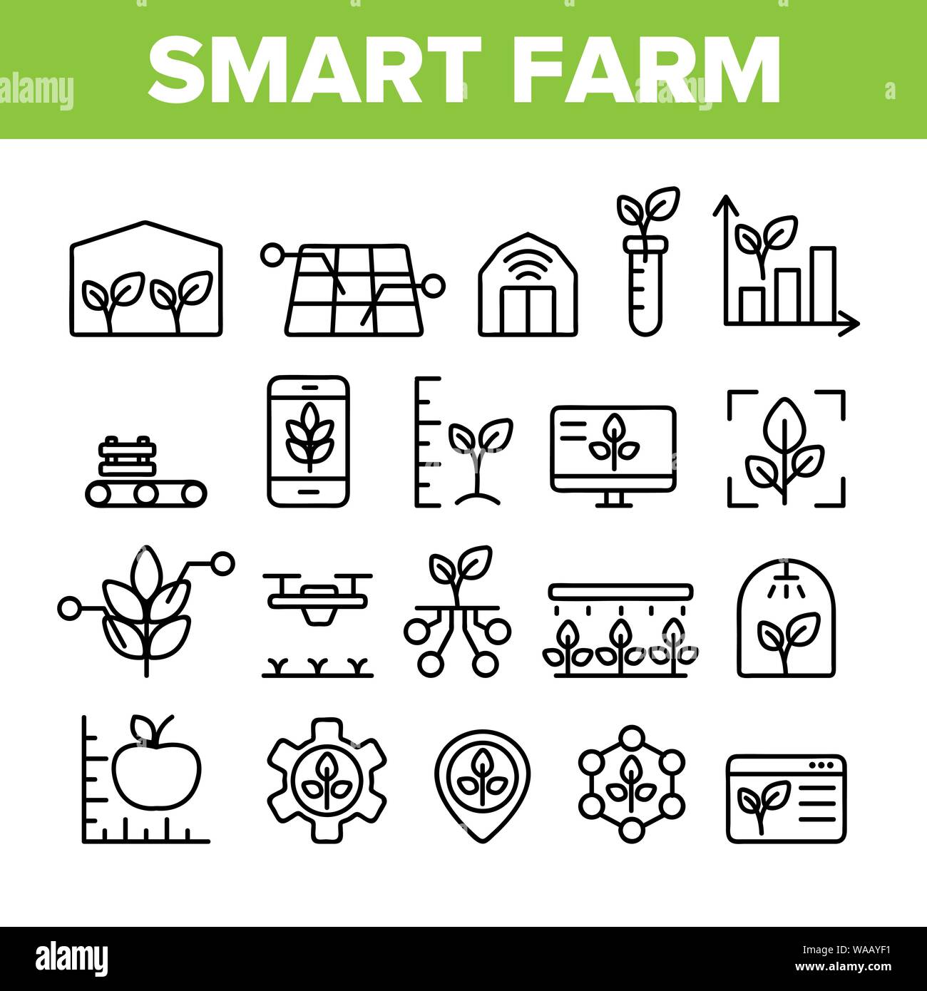 Collection Smart Farm Elements Icons Set Vector Stock Vector Image ...