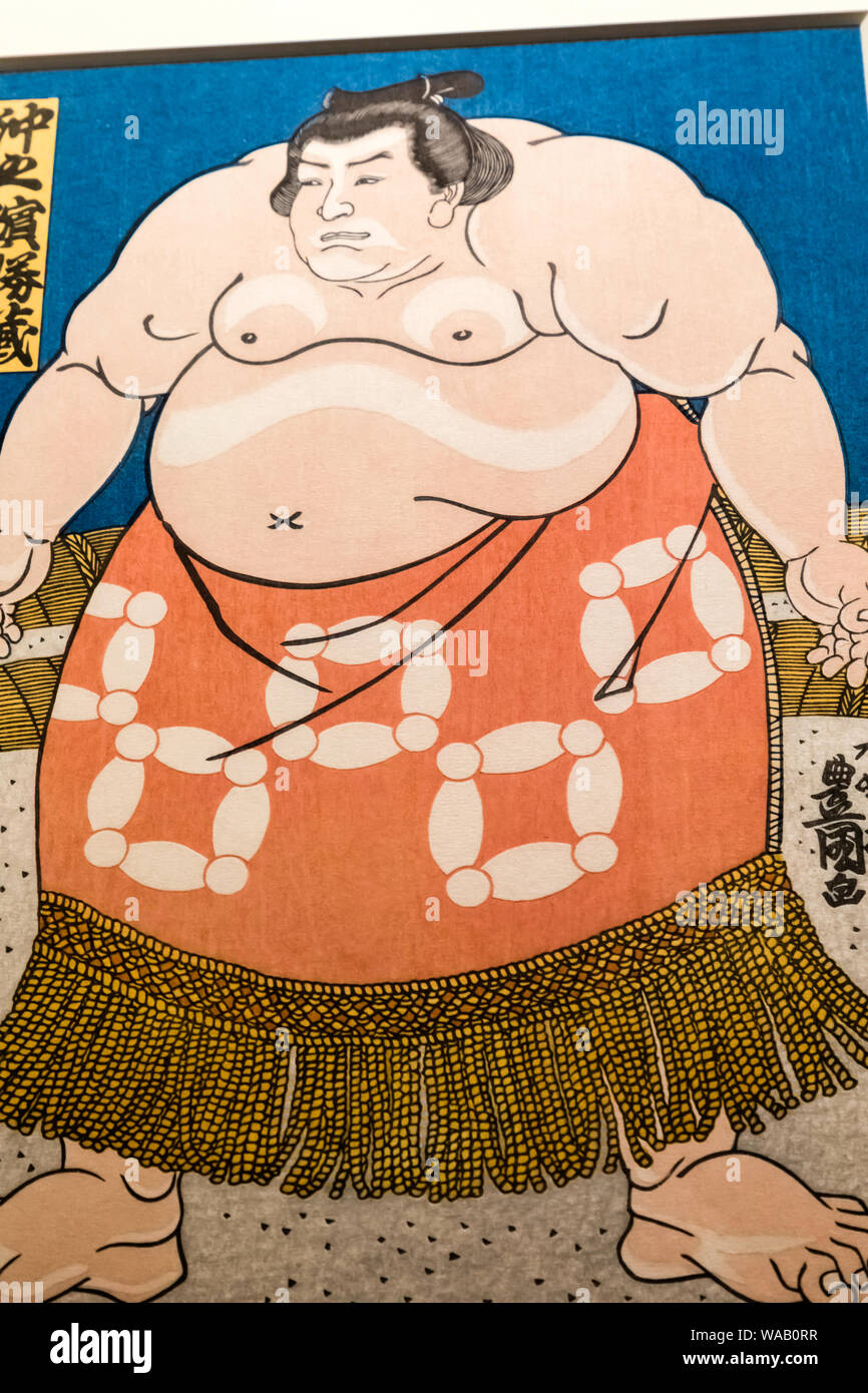 Japan, Honshu, Tokyo, Ryogoku, Tokyo Metropolitan Edo-Tokyo Museum, Painting of Sumo Wrestler Okinohama Katsuzo, 30076401 Stock Photo