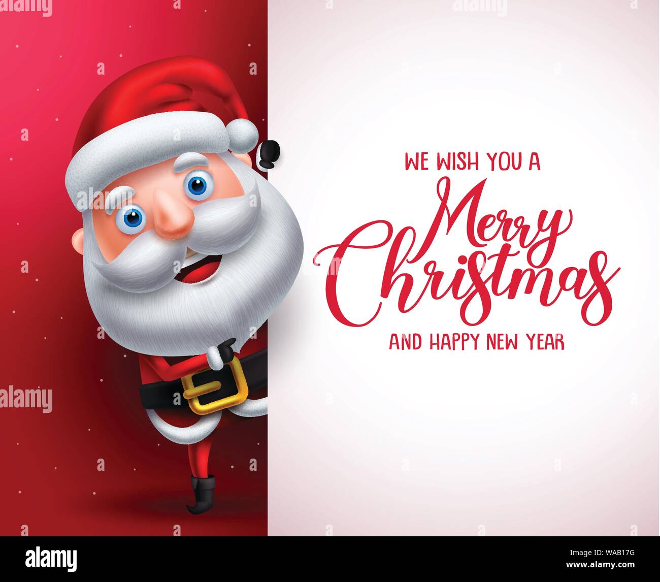 Santa claus vector character showing white board with merry christmas ...