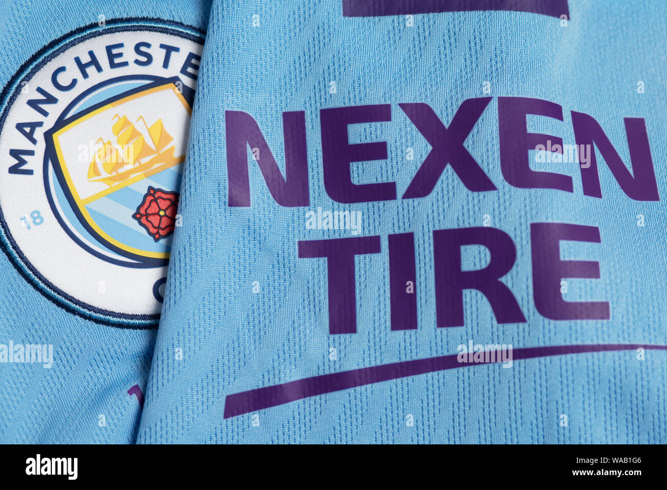 Close up of Manchester City Puma Home Shirt 2019/20 Stock Photo - Alamy