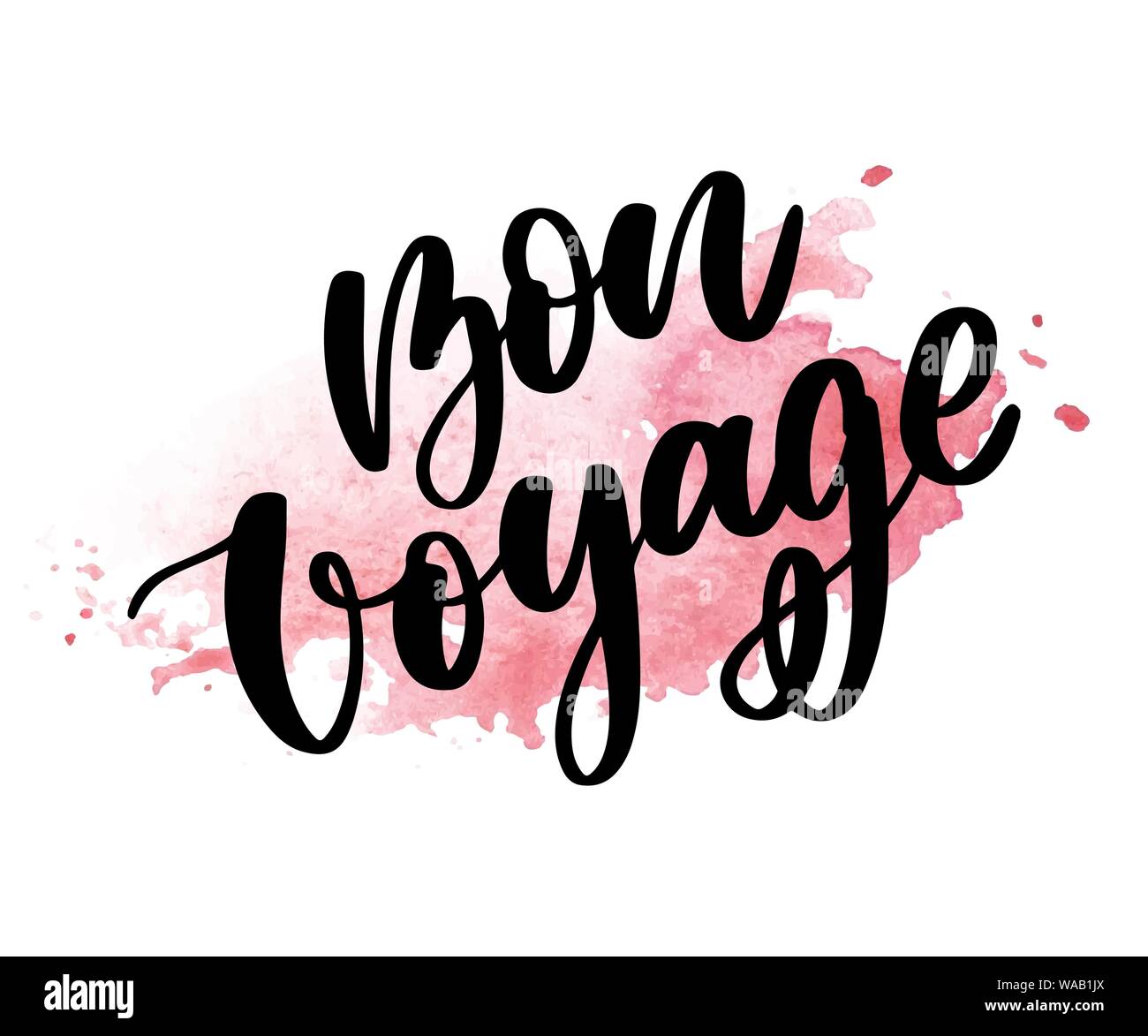 Hand drawn vector lettering. Bon voyage word by hands. Isolated vector illustration. Handwritten modern calligraphy. Inscription for postcards Stock Vector