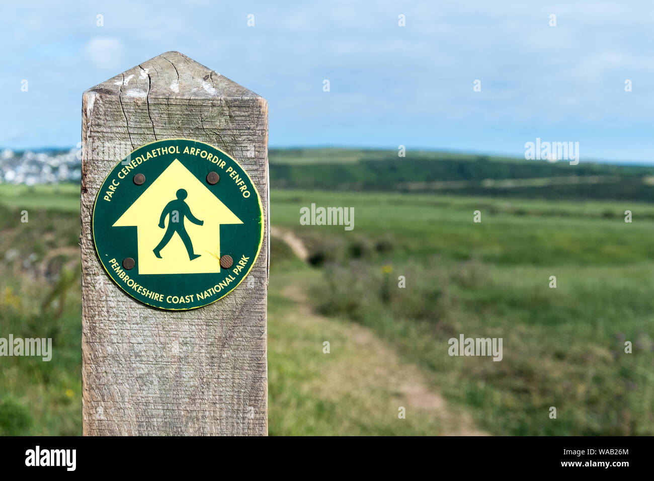 A Pembrokeshire Coast National Park hiking trail way mark Stock Photo