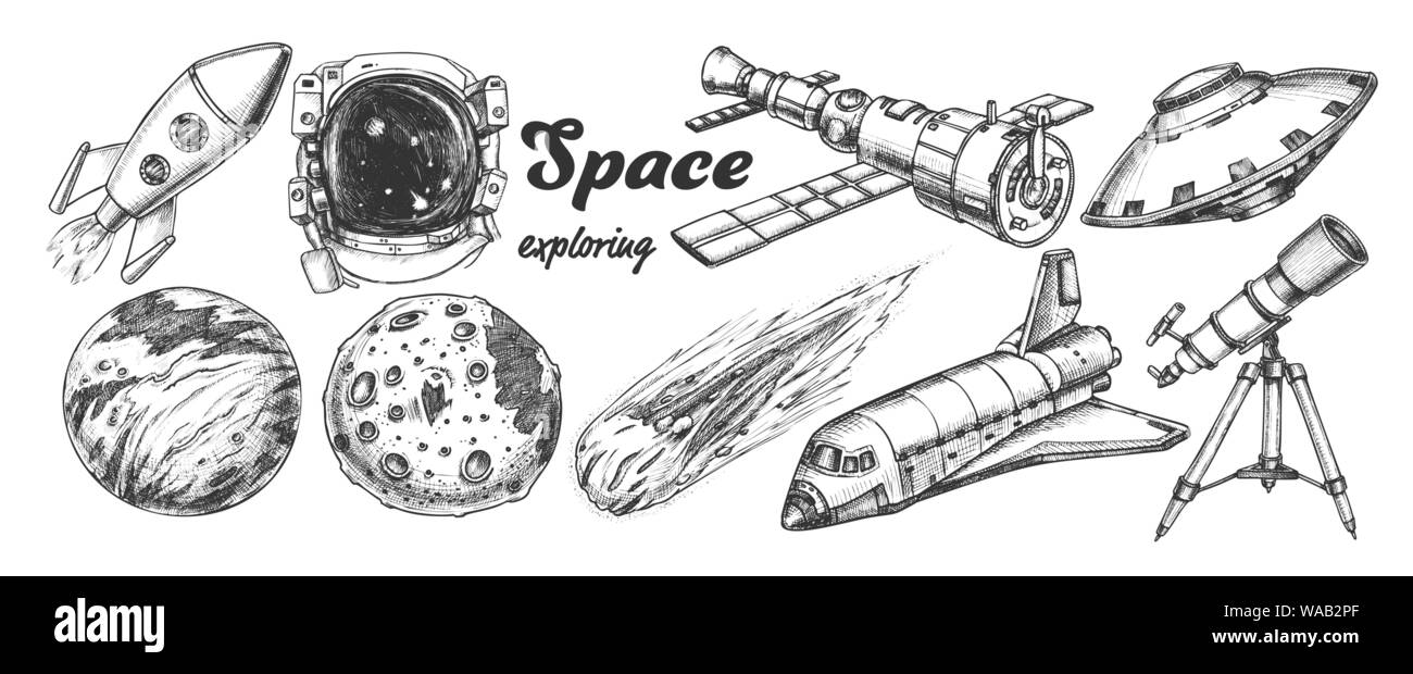 Collection Of Space Exploring Elements Set Vector Stock Vector