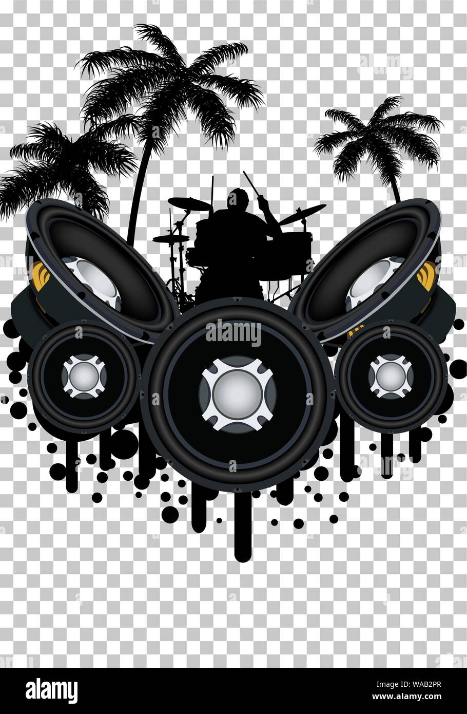Abstract Musical Theme. Transparency Grid Background Design. Vector Illustration. Stock Vector