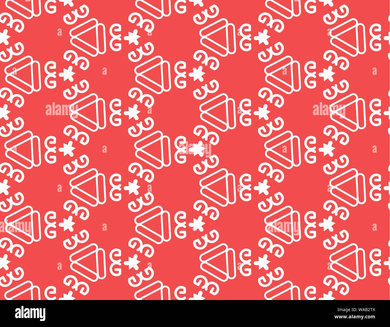 Vector seamless geometric pattern. Red background and white lines. Stock Vector