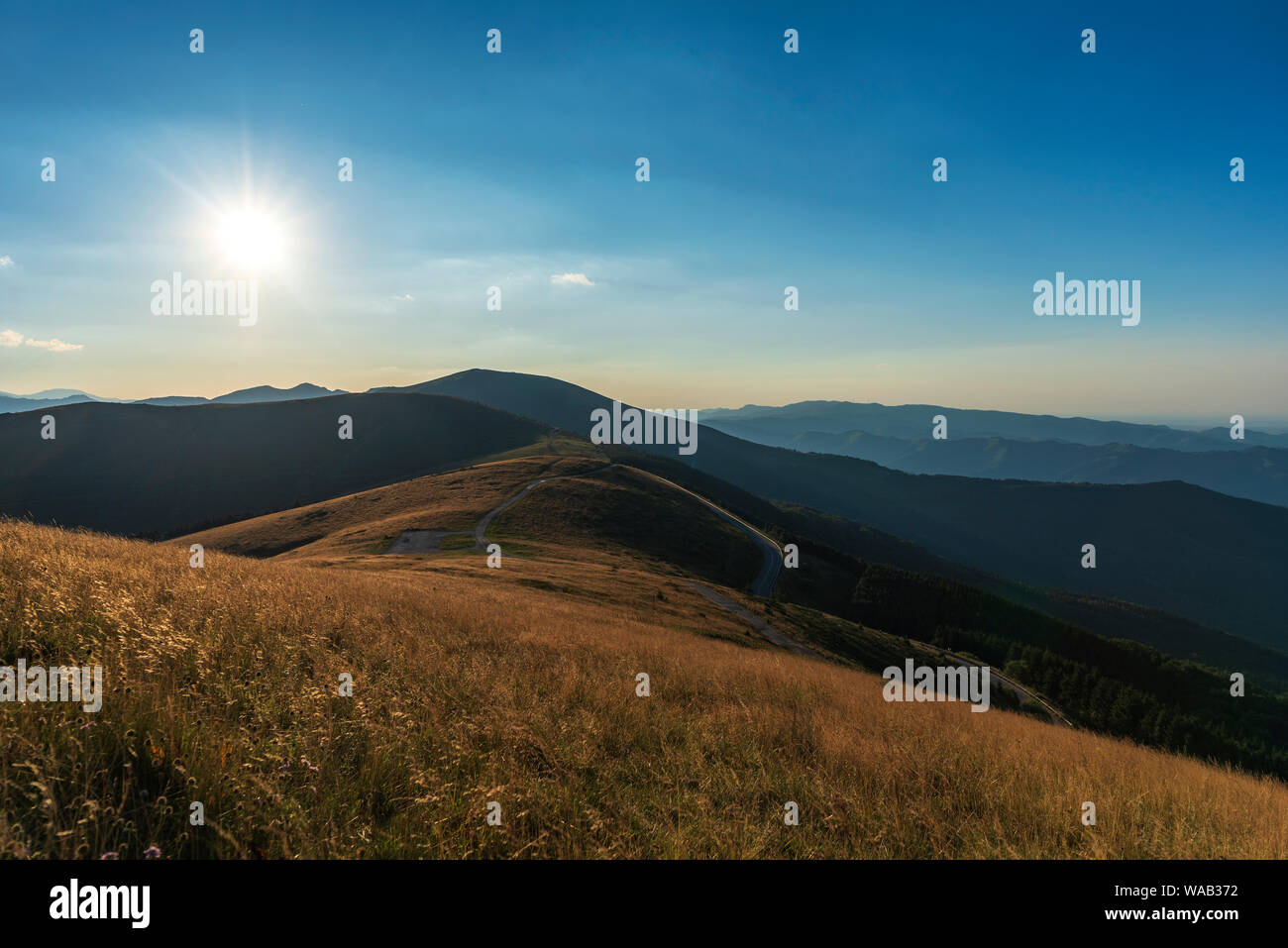 Mountain valley during sunrise. Natural summer landscape Stock Photo ...