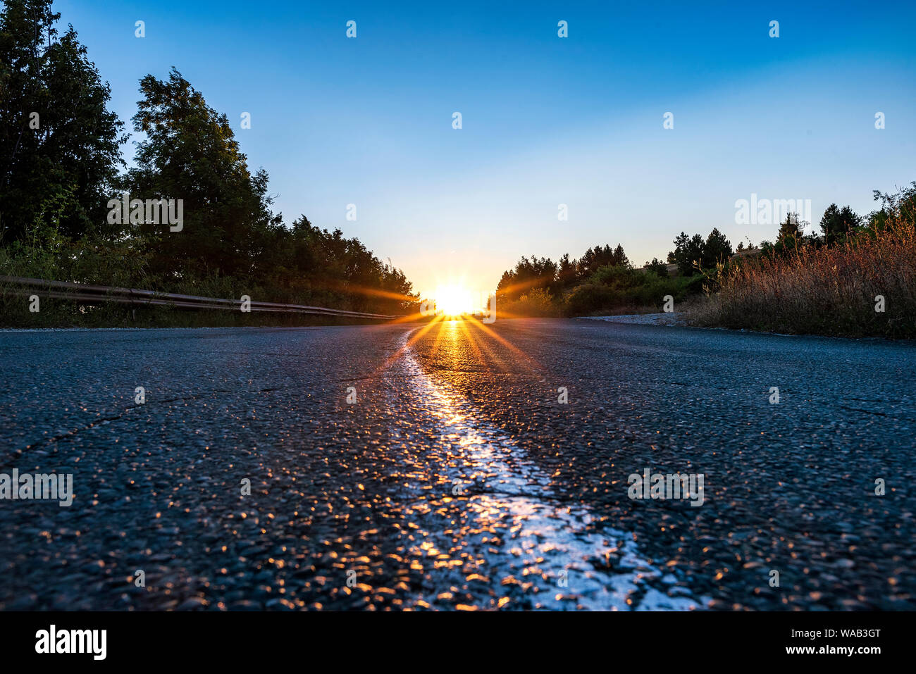 Nature landscape of sunset light above asphalt road Stock Photo - Alamy