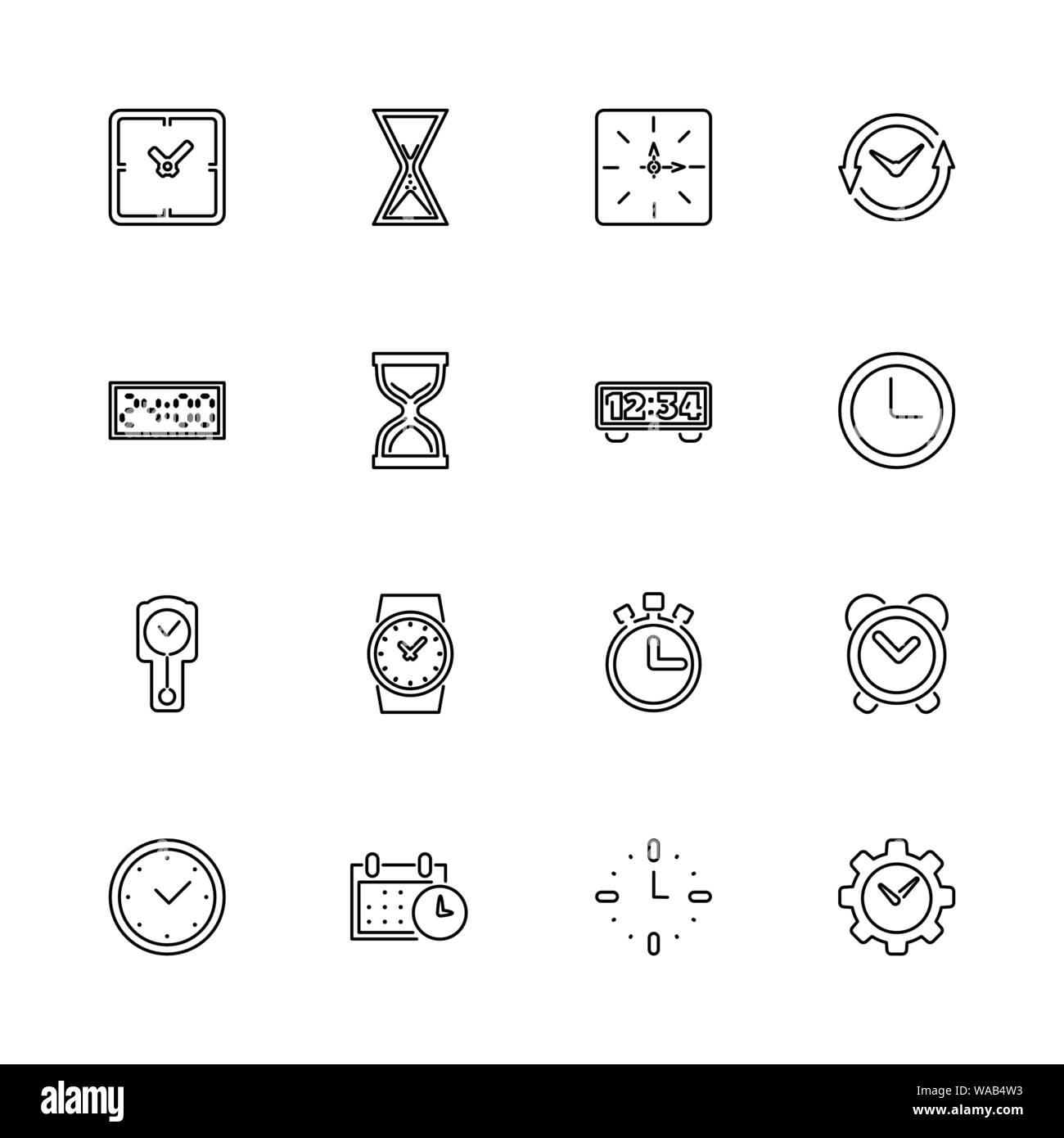 Time, Timer, Clock outline icons set Black symbol on white background
