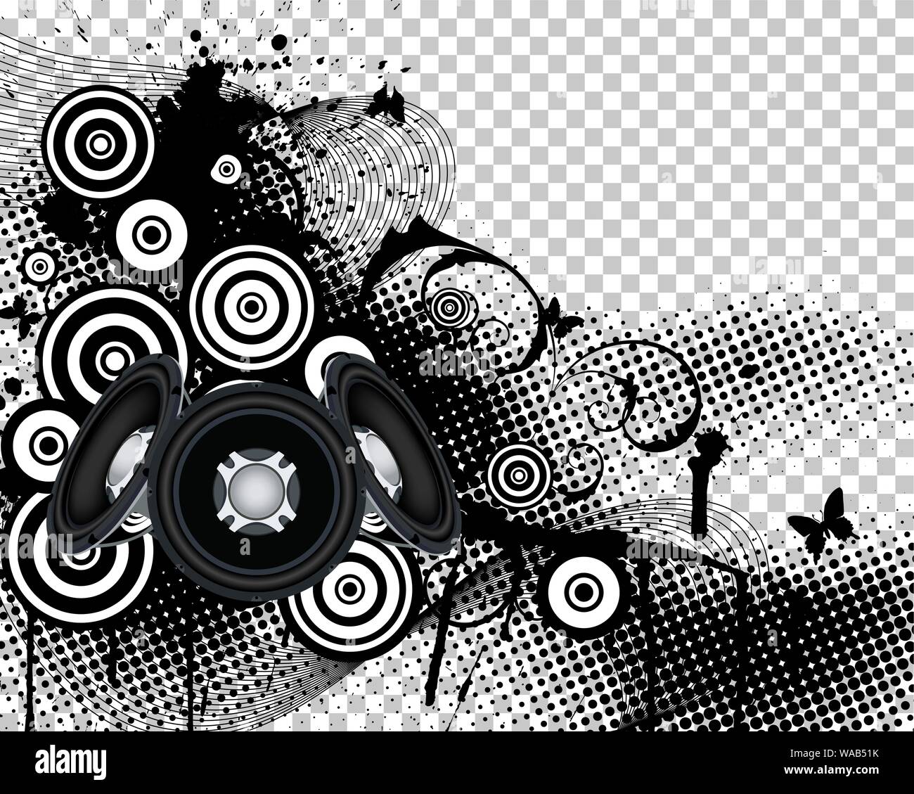 Abstract Musical Theme. Transparency Grid Background Design. Vector Illustration. Stock Vector