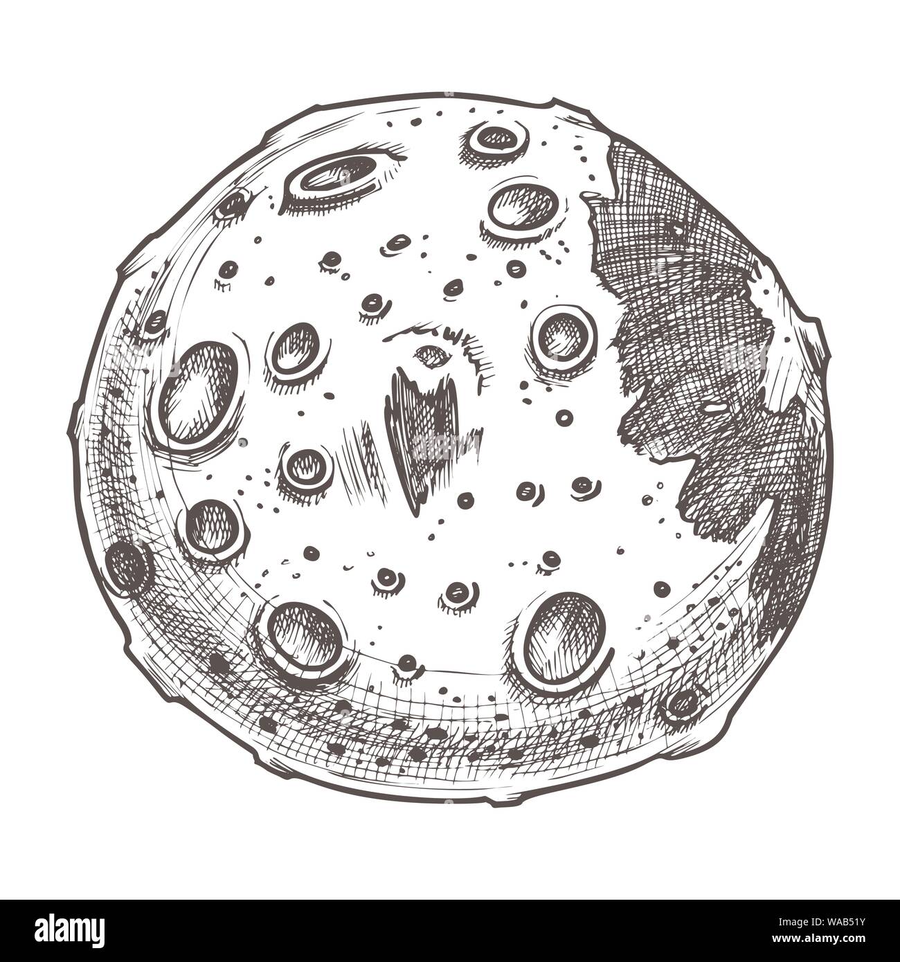 Designed Space Full Moon Planet Monochrome Vector Stock Vector