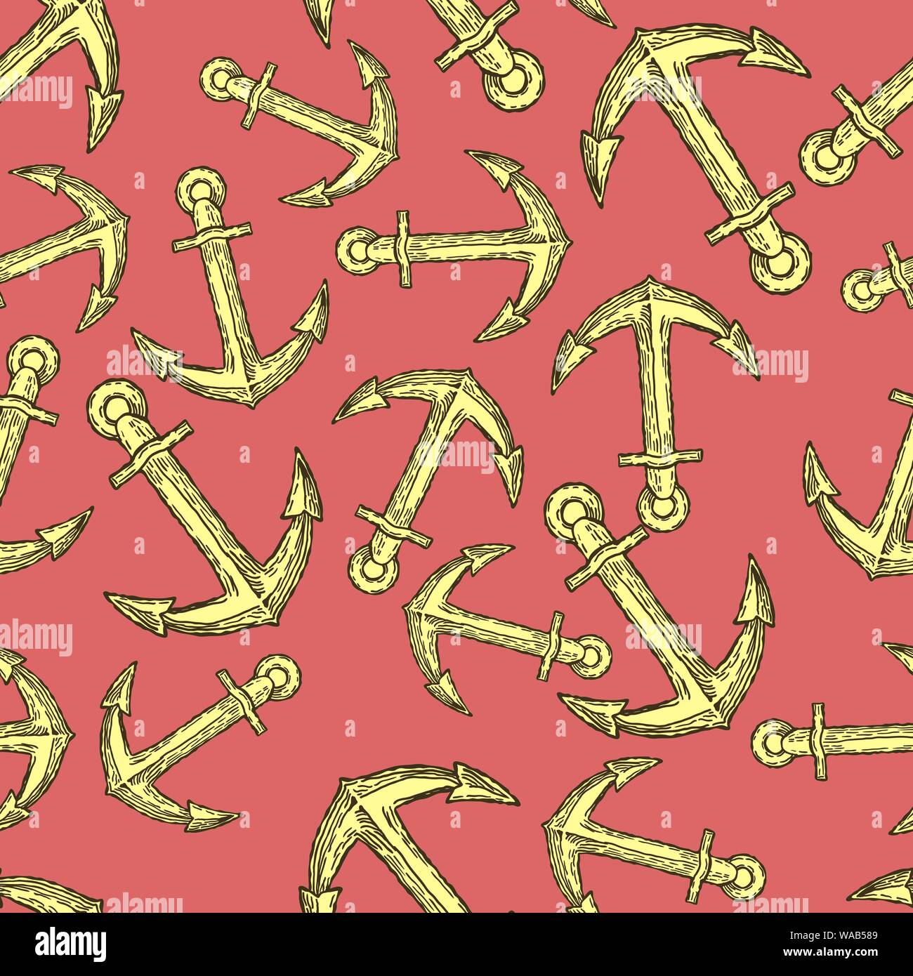 Vintage Anchor Hand Drawn Seamless Pattern Background. Vector Stock Vector