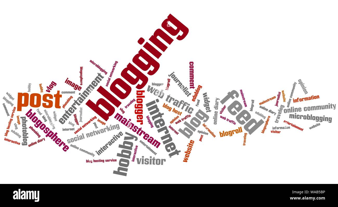 Blogging issues and concepts word cloud illustration. Word collage concept. Stock Photo