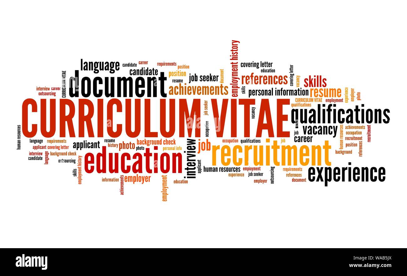 Curriculum vitae (CV) concept. Employment word cloud. Stock Photo