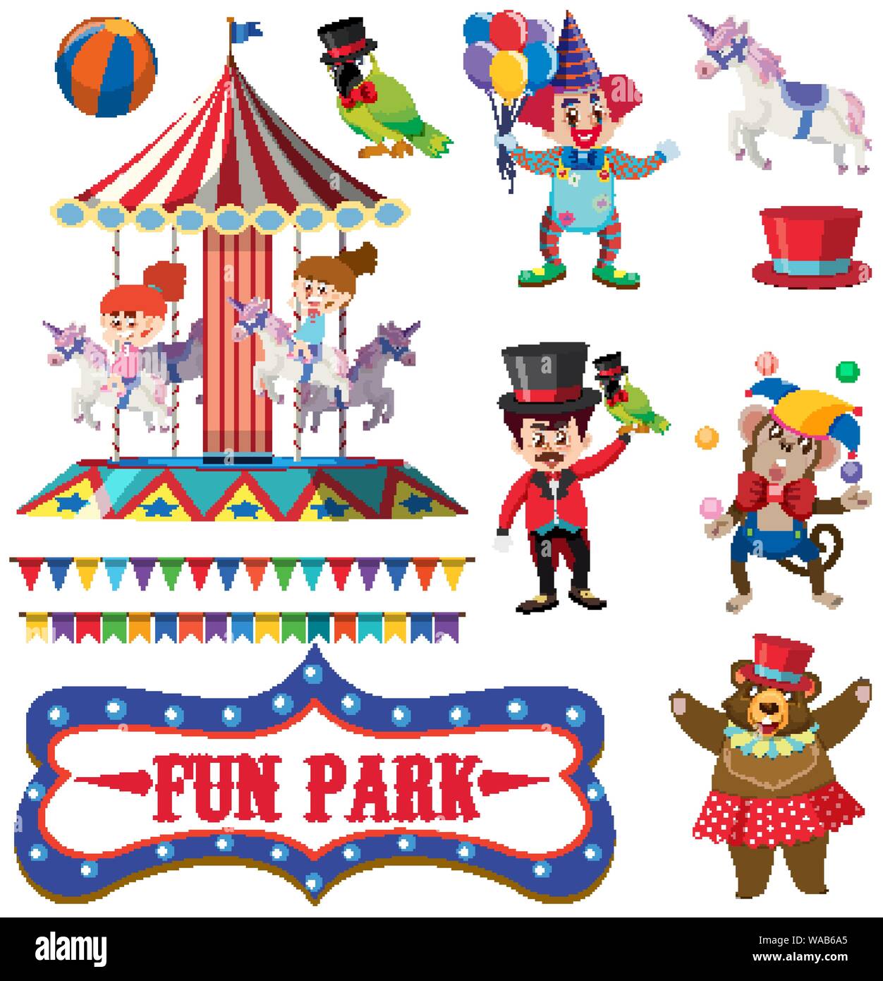Set of people at fun park on white background illustration Stock Vector ...