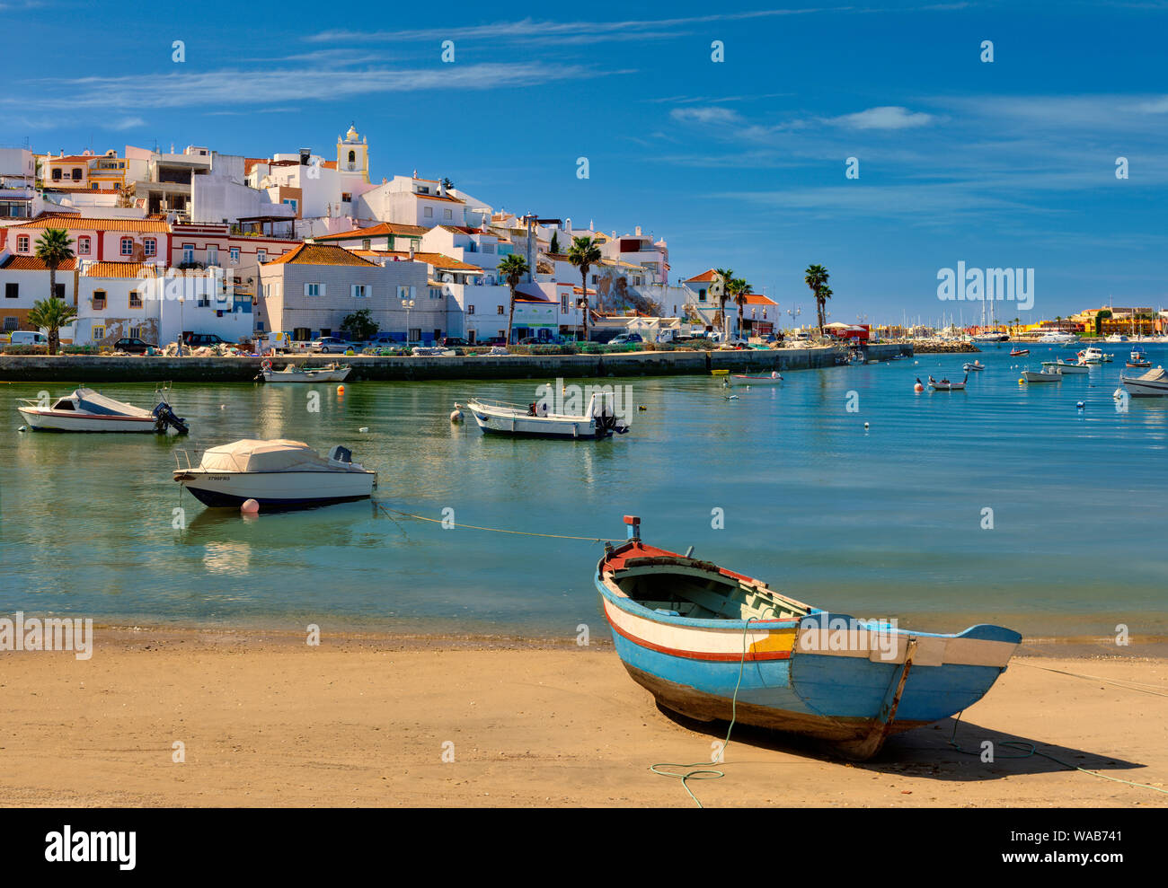Ferragudo fishing village and boats, the Algarve, Portugal Stock Photo