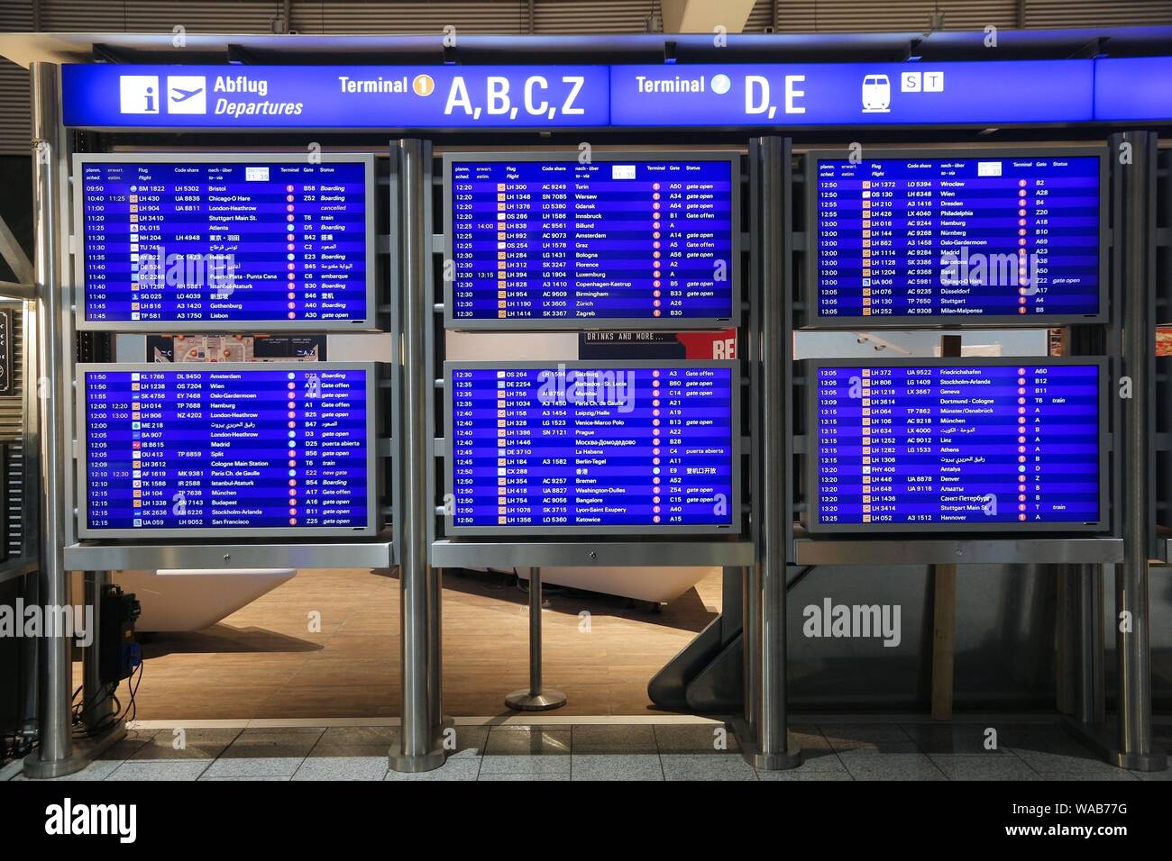 FRANKFURT, GERMANY DECEMBER 6, 2016 Departures info screen of Frankfurt International Airport