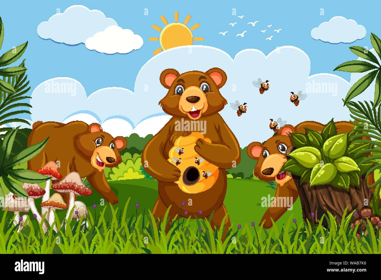 Honey bears in jungle scene illustration Stock Vector Image & Art - Alamy