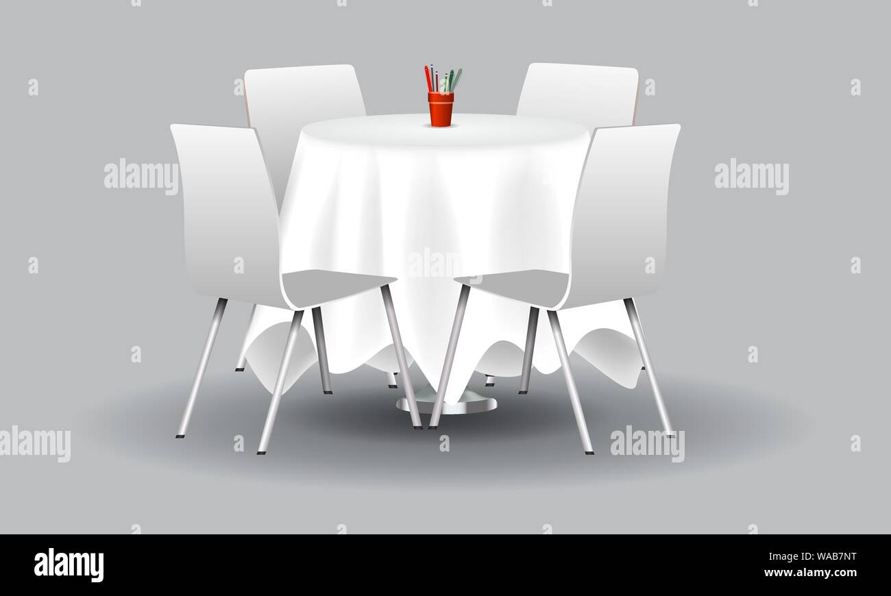 White Modern round table with white chairs. Vector illustration. Stock Vector