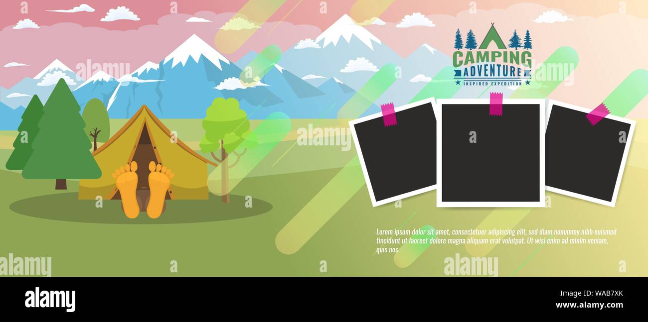 Camping Concept Flat Horizontal Banner Tourism Advertisement
