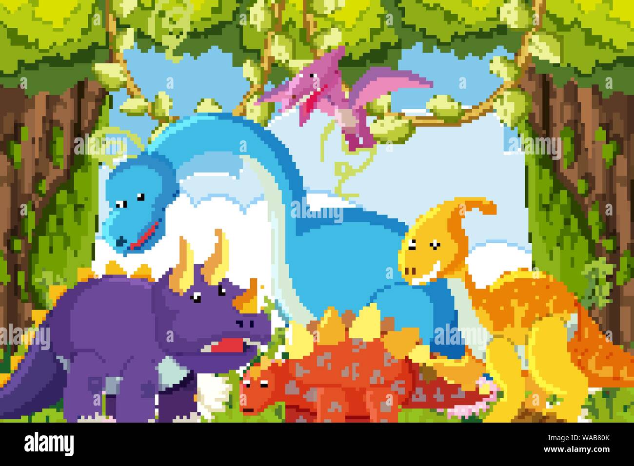 Dinosaurs in jungle scene illustration Stock Vector Image & Art - Alamy