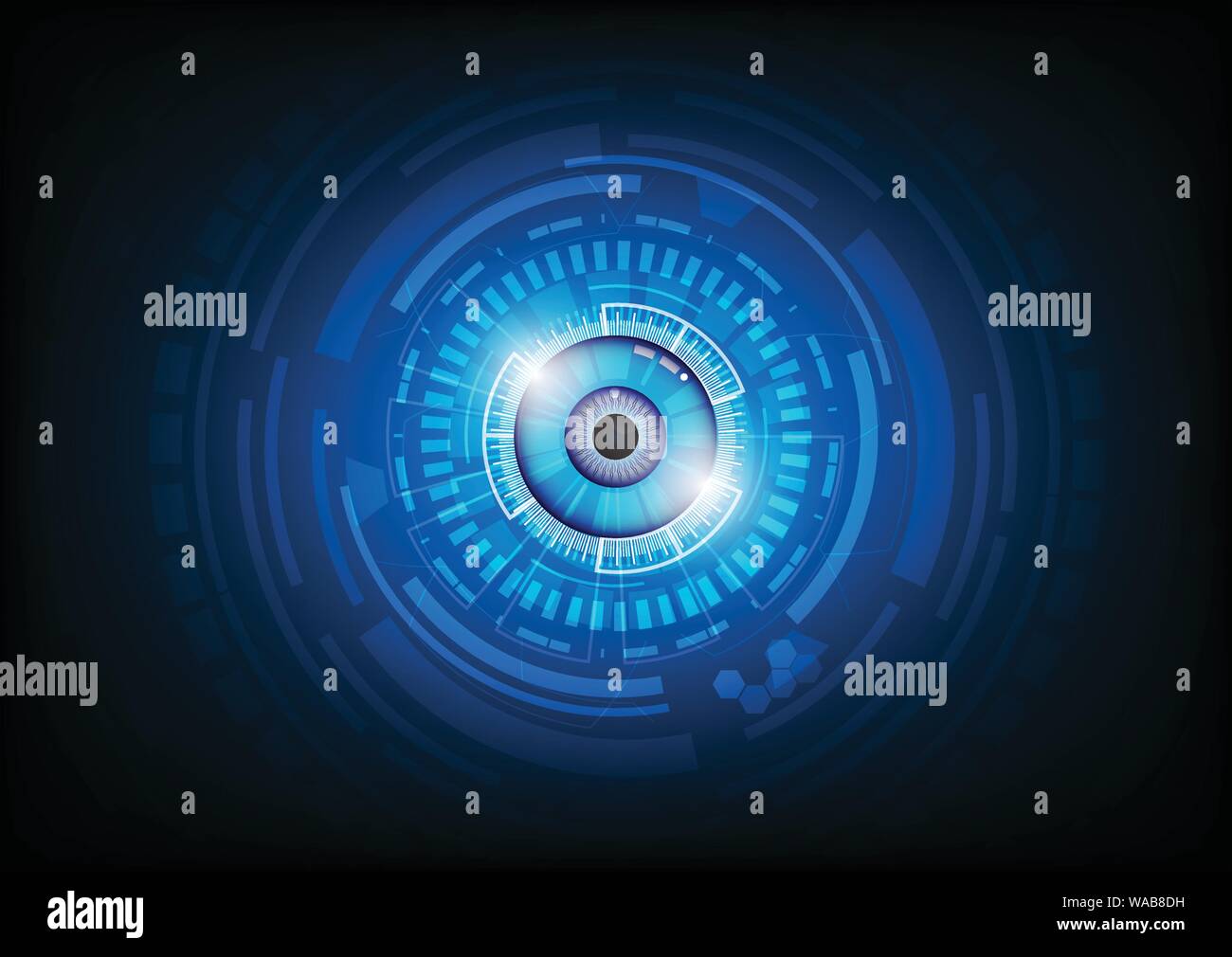 binary circuit board future technology, blue eye cyber security concept background vector Stock Vector