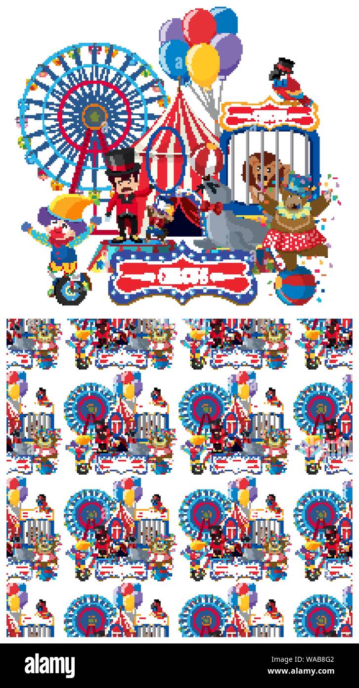 Seamless background design with circus animals illustration Stock Vector