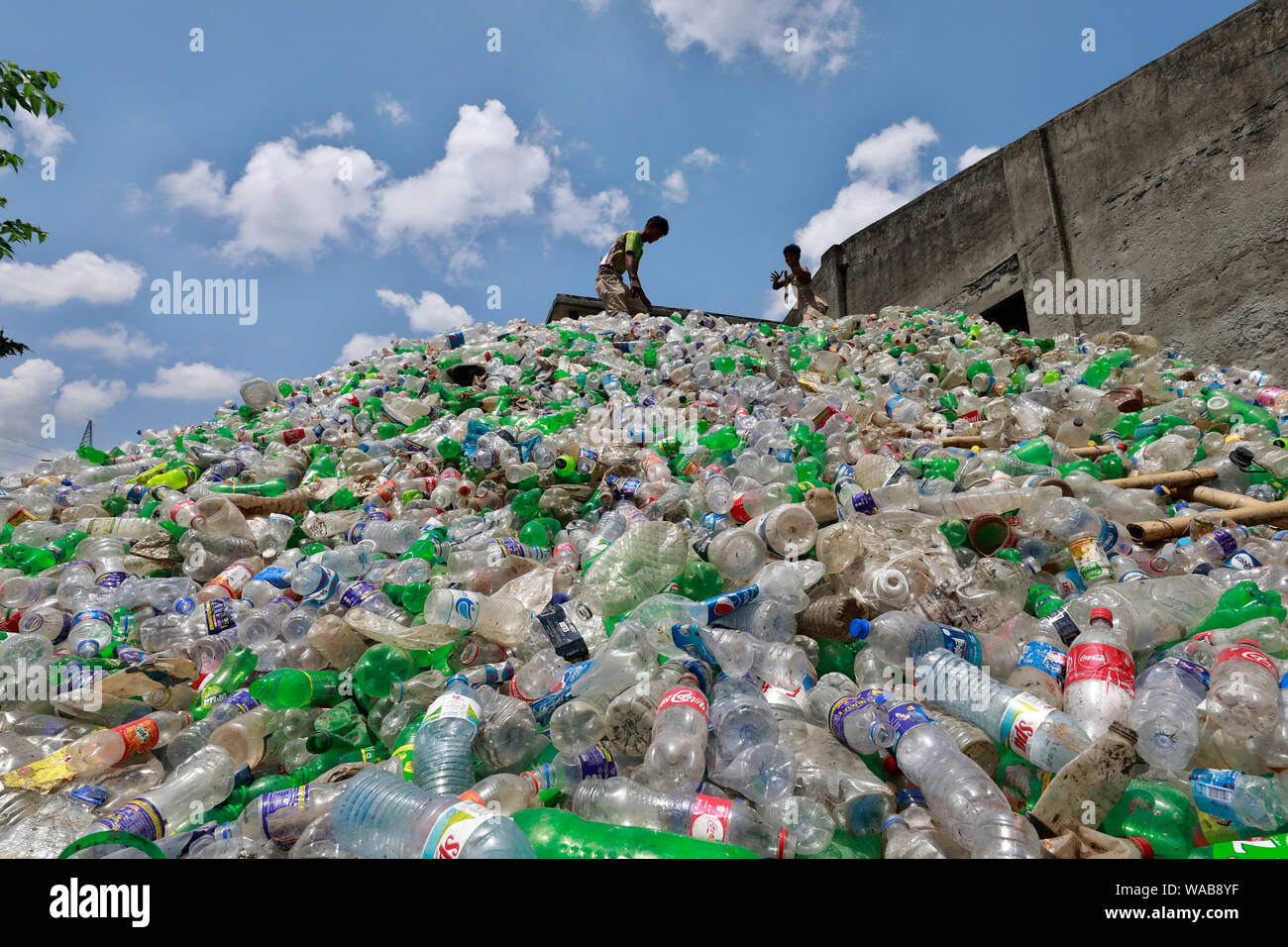 Dhaka, Bangladesh August 19, 2019 A Bangladeshi worker collects