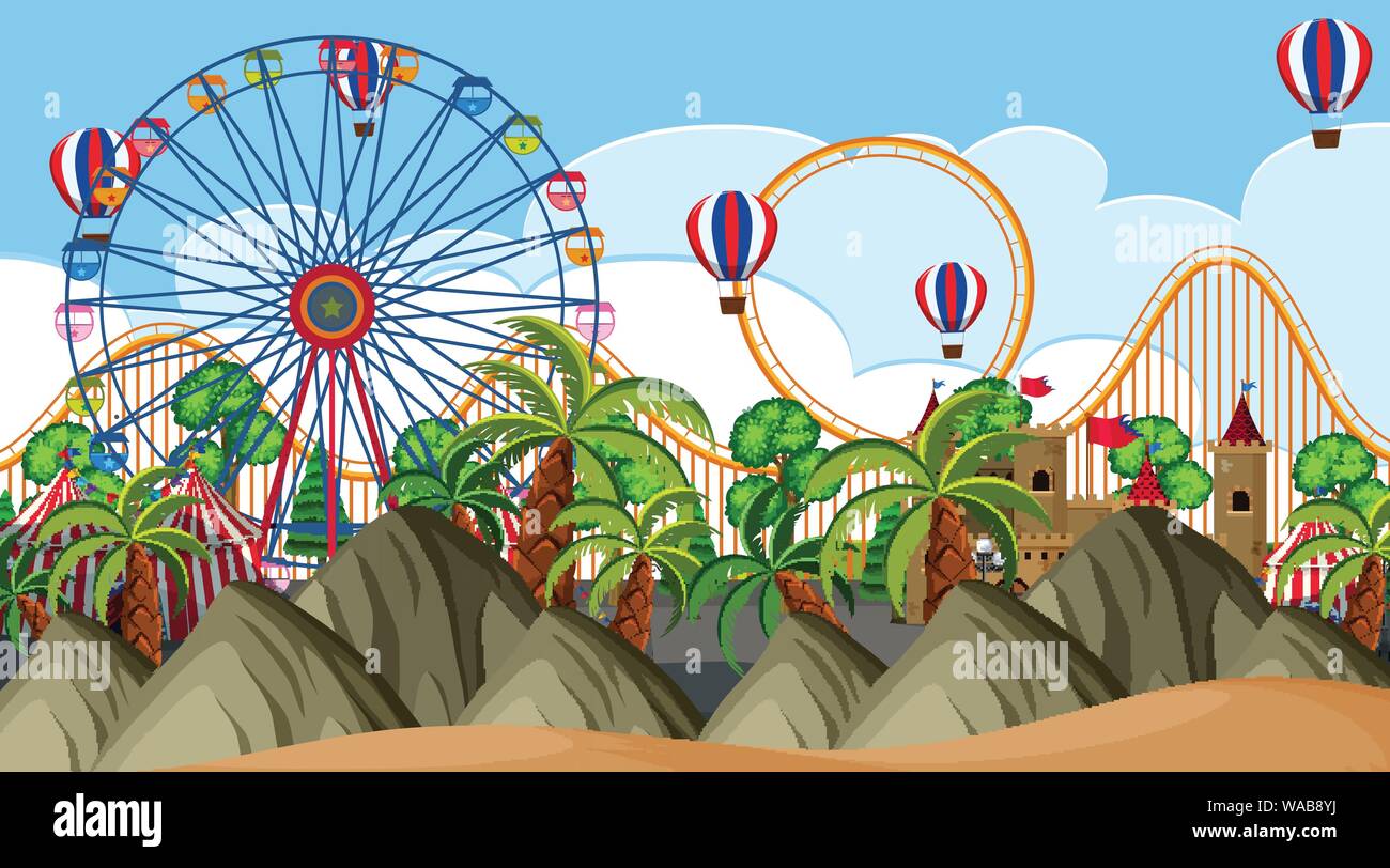An outdoor scene with funfair illustration Stock Vector Image & Art - Alamy