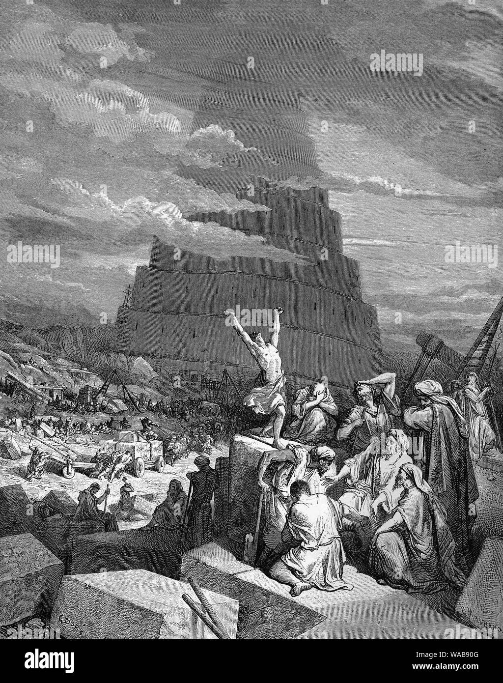Gustave Doré, The Tower of Babel, engraving, 1866 Stock Photo
