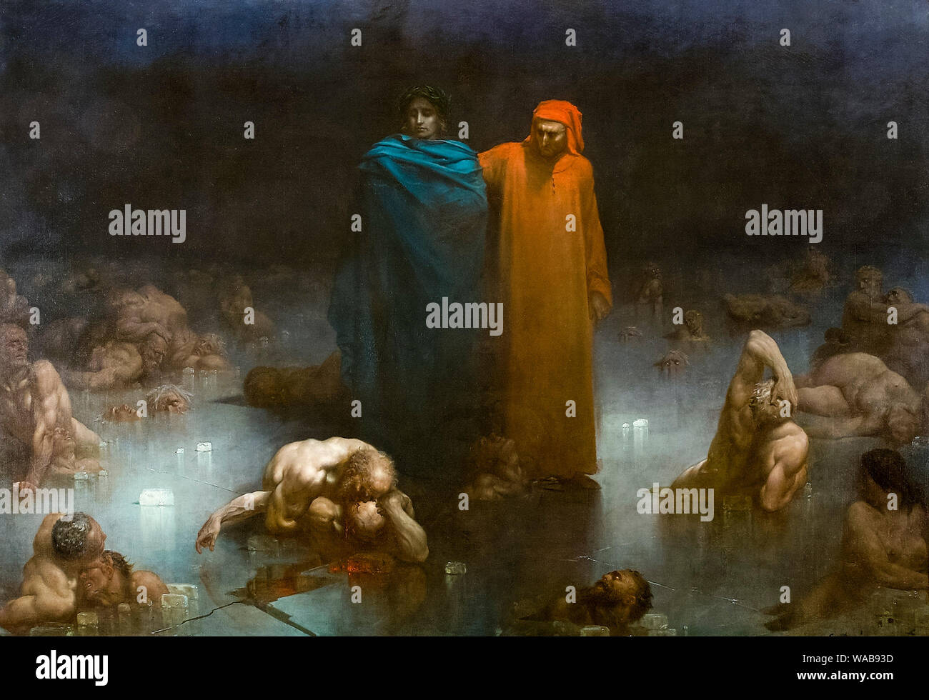 Gustave Doré, Dante and Virgil in the Ninth Circle of Hell, Divine Comedy painting, 1861 Stock Photo