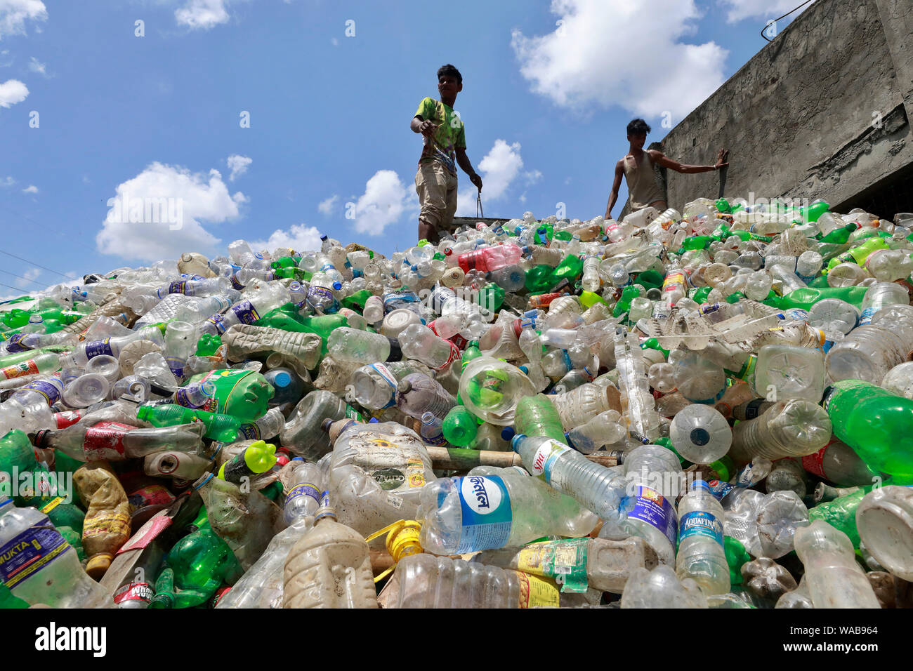 Dhaka, Bangladesh August 19, 2019 A Bangladeshi worker collects