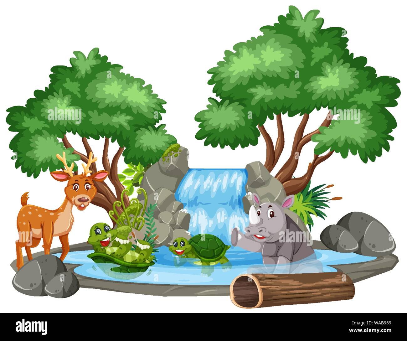Background scene of waterfall and animals illustration Stock Vector Image &  Art - Alamy