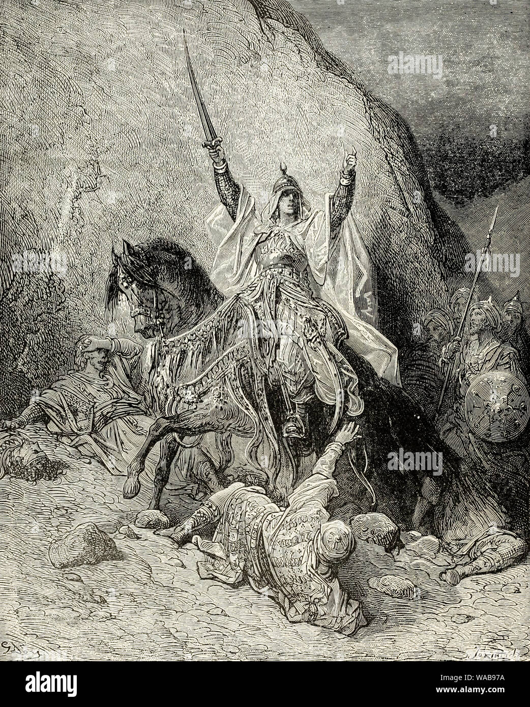 Victorious Saladin, (1137-1193) leader of the Muslim armies against the Crusades, engraving, before 1883 Stock Photo